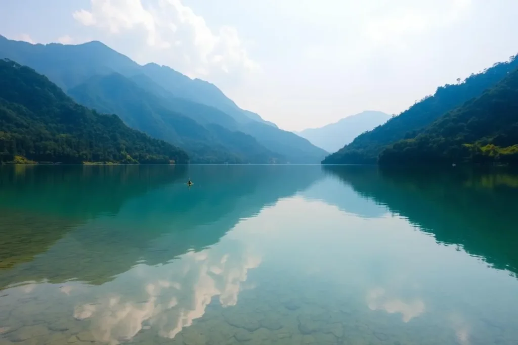 Boga Lake in Bandarban with crystal clear water reflecting surrounding mountains