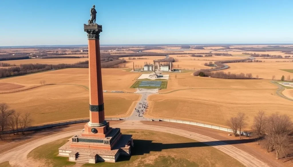 Borodino battlefield memorial complex with monuments and rolling countryside