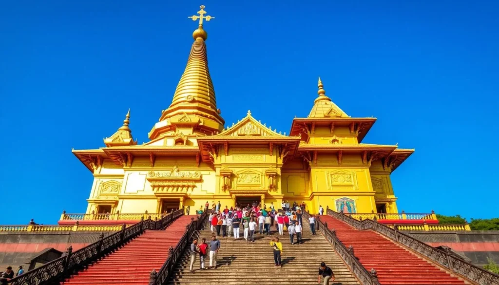 Buddha Dhatu Jadi temple in Bandarban with its golden exterior and traditional Buddhist architecture