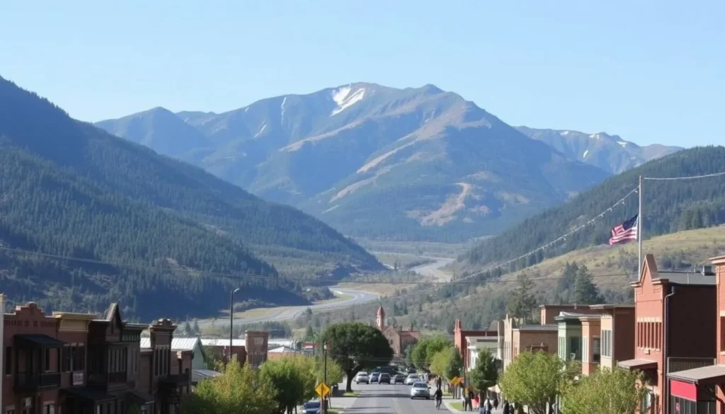 Buena Vista, Colorado: a quaint mountain town nestled between the peaks of the Rockies. Capture the serene landscape, with the winding Arkansas River cutting through the valley and the rugged Collegiate Peaks as a stunning backdrop. Depict a clear day, with the sun casting a warm glow on the historic buildings lining the main street. Include the iconic Buena Vista Rodeo Grounds, where cowboys and cowgirls showcase their skills. Showcase the area's outdoor recreation, with hikers and bikers exploring the nearby trails. Convey the welcoming atmosphere and small-town charm that make Buena Vista a beloved Colorado destination.