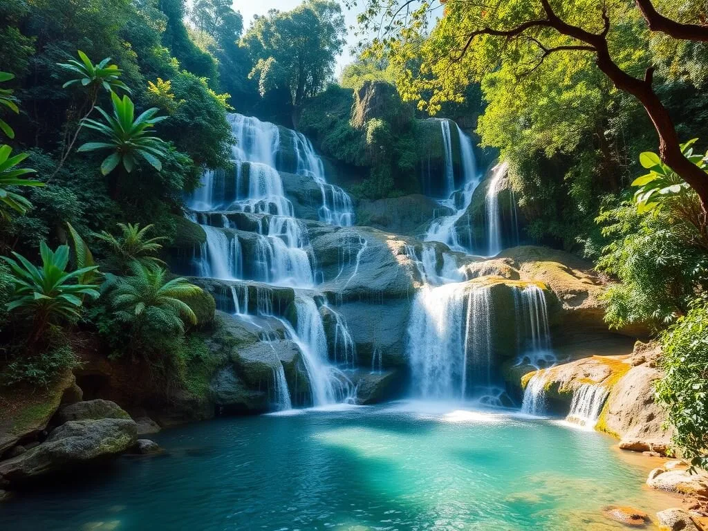 Busay Falls waterfall surrounded by lush vegetation on Poro Island