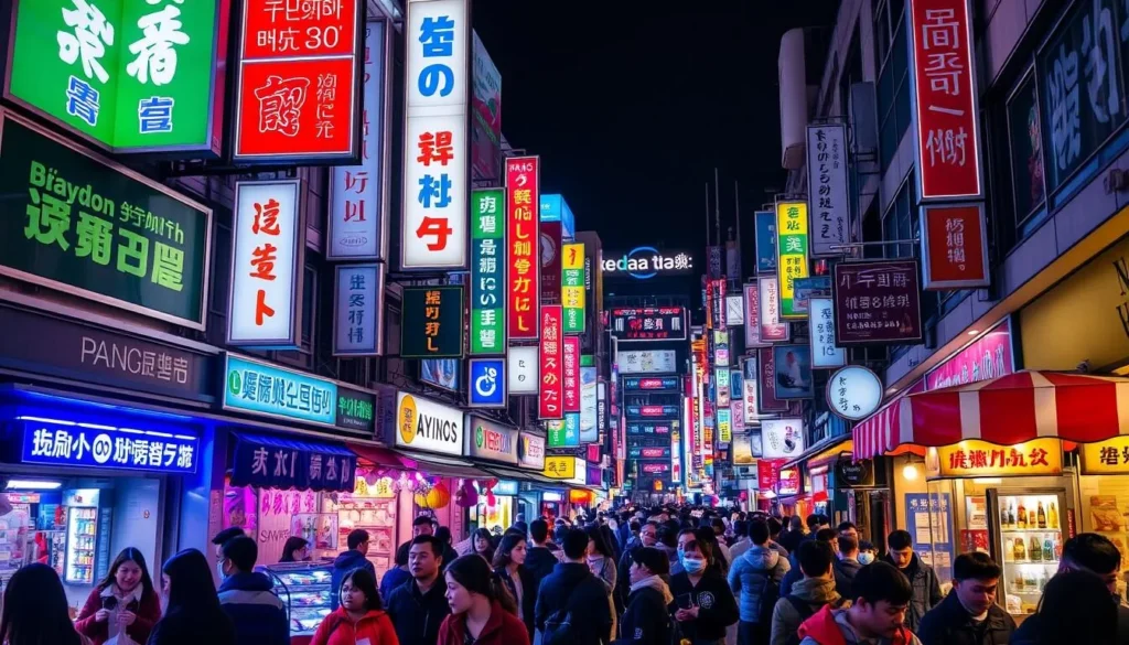 Bustling Myeongdong shopping district at night, featuring Seoul's best things to do for shopping enthusiasts