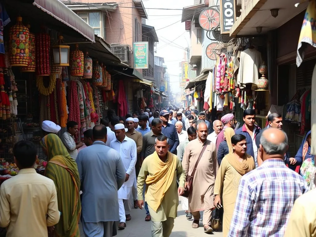 Busy local market in Gujranwala with shops and customers