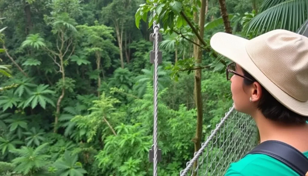 Canopy walk in Tarapoto with a person observing birds