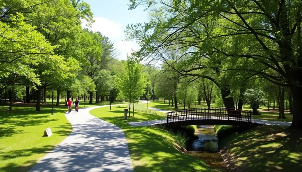 Cary's extensive greenway system with paved paths winding through natural areas