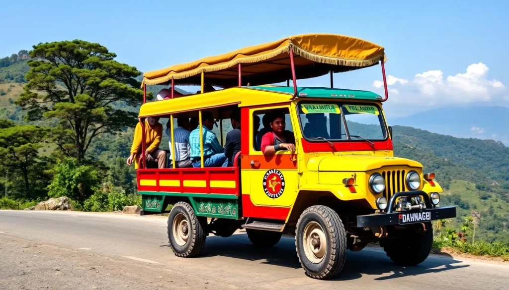 Chander Gari jeep transportation in Khagrachari Hills on mountain roads