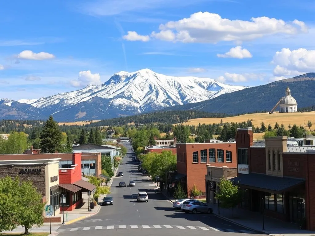 Charming town of Mesa, Colorado near Powderhorn Mountain with mountain backdrop