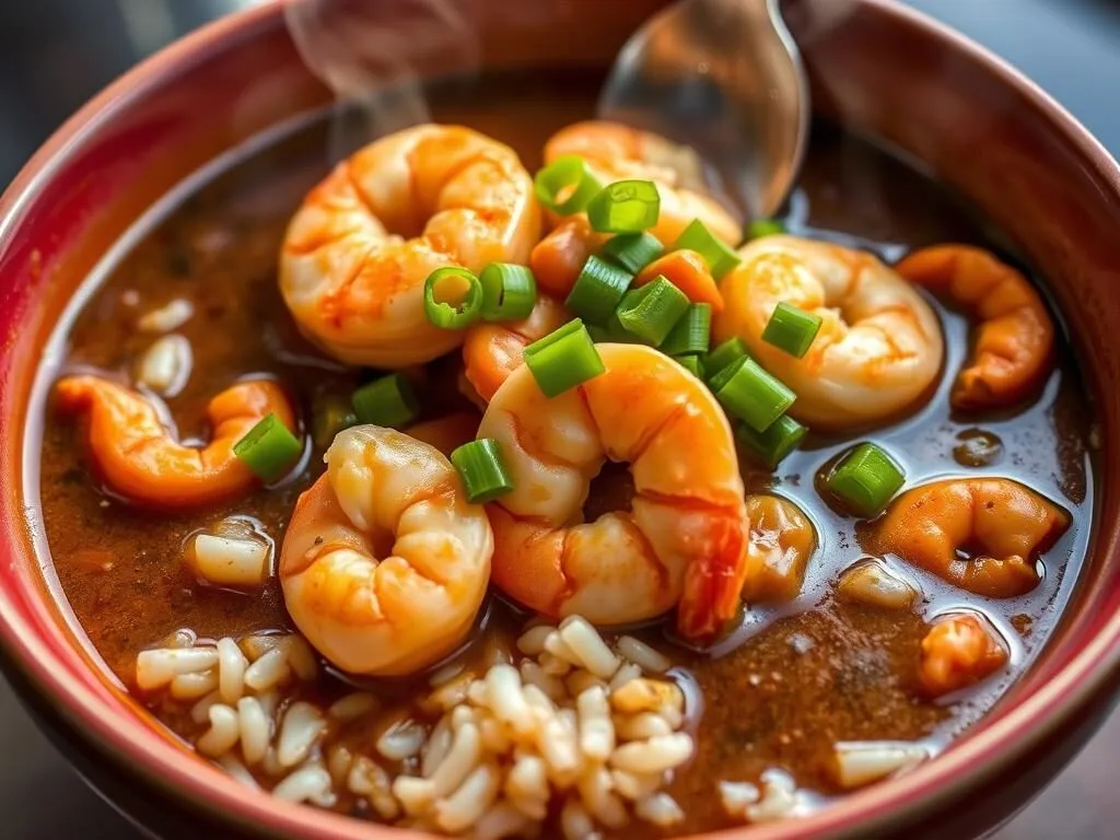 Chef Ron's Gumbo Stop in Metairie showing a bowl of seafood gumbo with rice
