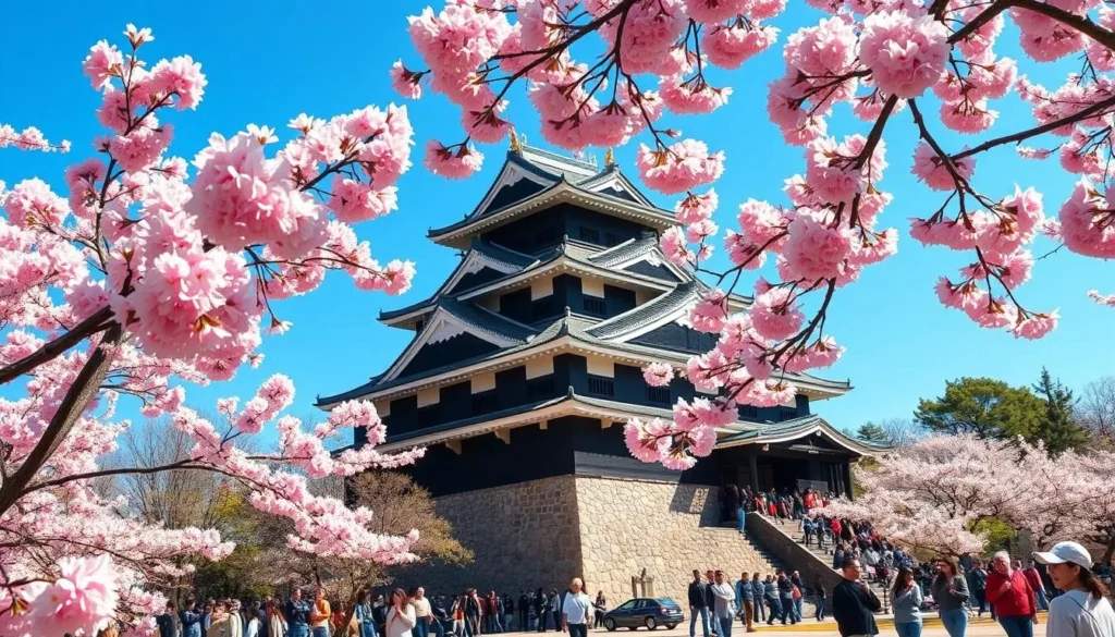 Cherry blossoms blooming around Matsue Castle in spring Cherry blossoms blooming around Matsue Castle in spring