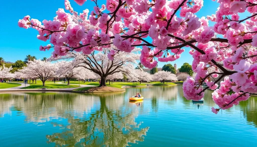 Cherry blossoms in bloom at Lake Balboa Park San Fernando Valley