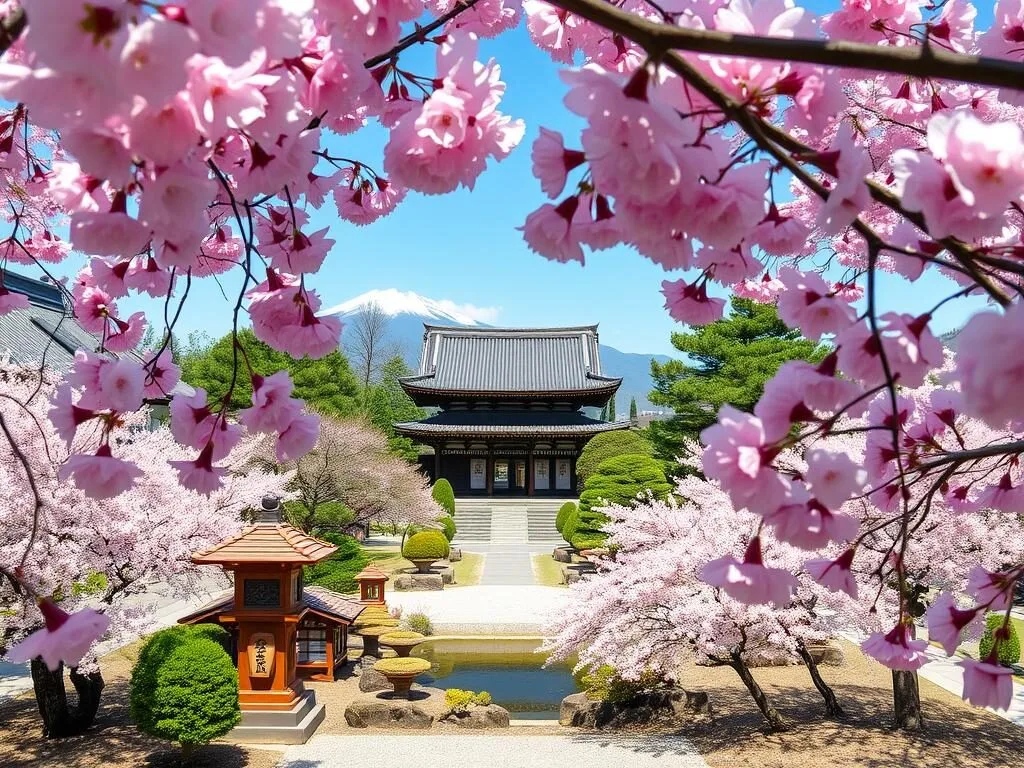 Cherry blossoms in full bloom at Kenroku-en Garden in Kanazawa during spring