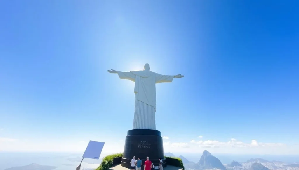 Christ the Redeemer statue in Rio de Janeiro with panoramic city views on a clear day