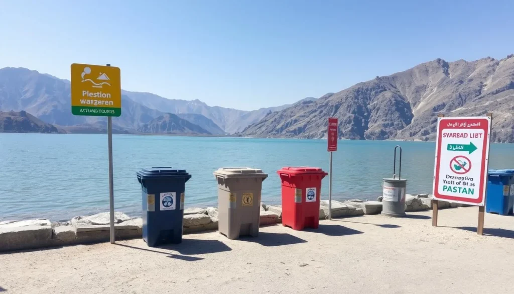 Clean shoreline of Attabad Lake with proper waste management facilities