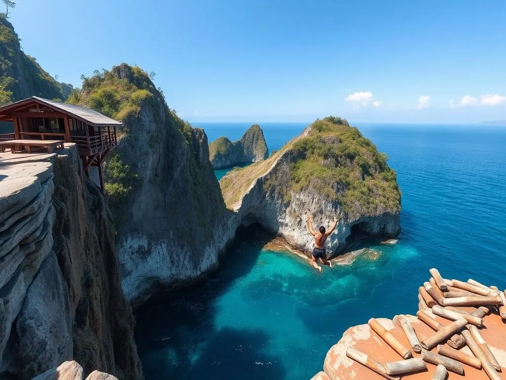 Cliff diving at Buho Rock Resort on Poro Island