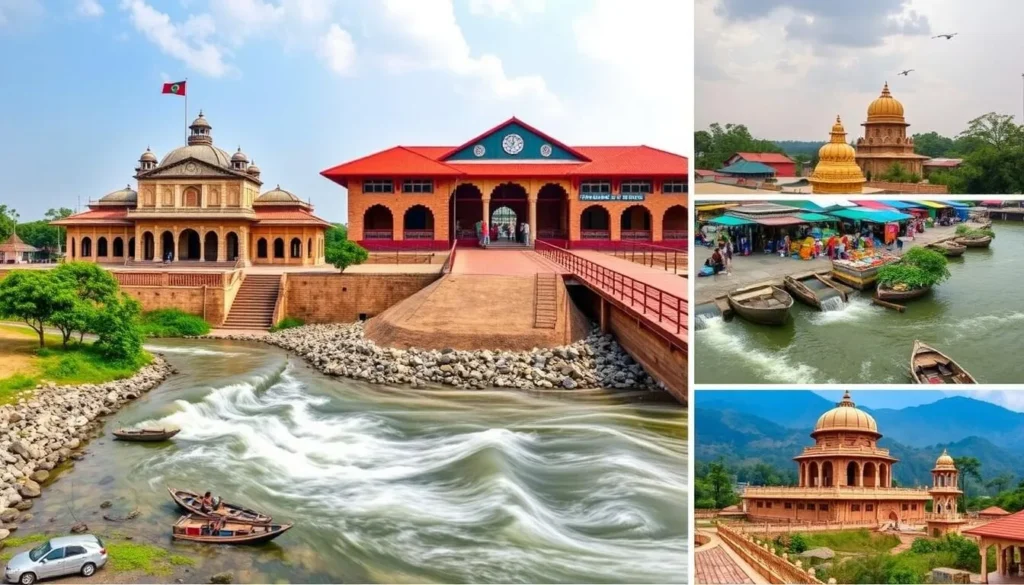 Collage of top attractions in Jamalpur, Bangladesh including the Railway Station, Brahmaputra River, and local markets