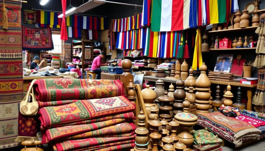 Colorful Tibetan handicrafts and prayer flags at Tibetan Refugee Self-Help Centre, shopping Darjeeling, West Bengal things to do