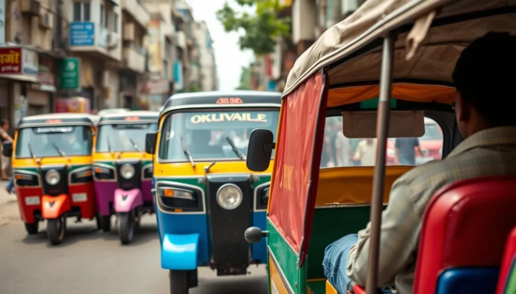 Colorful auto-rickshaws in Hyderabad Pakistan streets