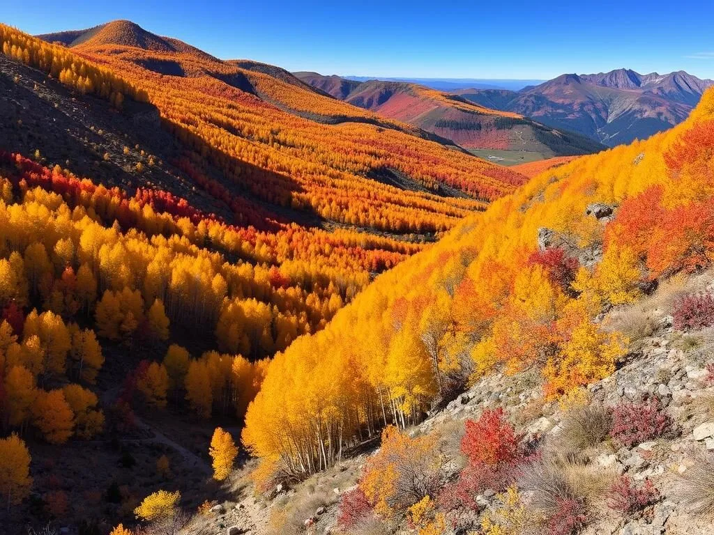 Colorful fall foliage on the Grand Mesa near Powderhorn Mountain during autumn