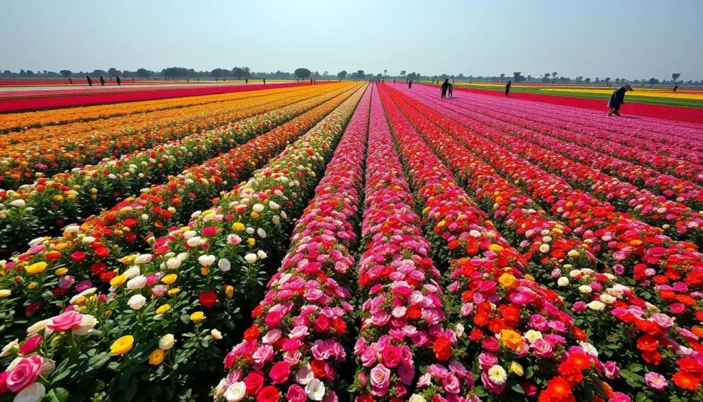 Colorful flower fields at Godkhali Flower Garden in Jessore, Bangladesh