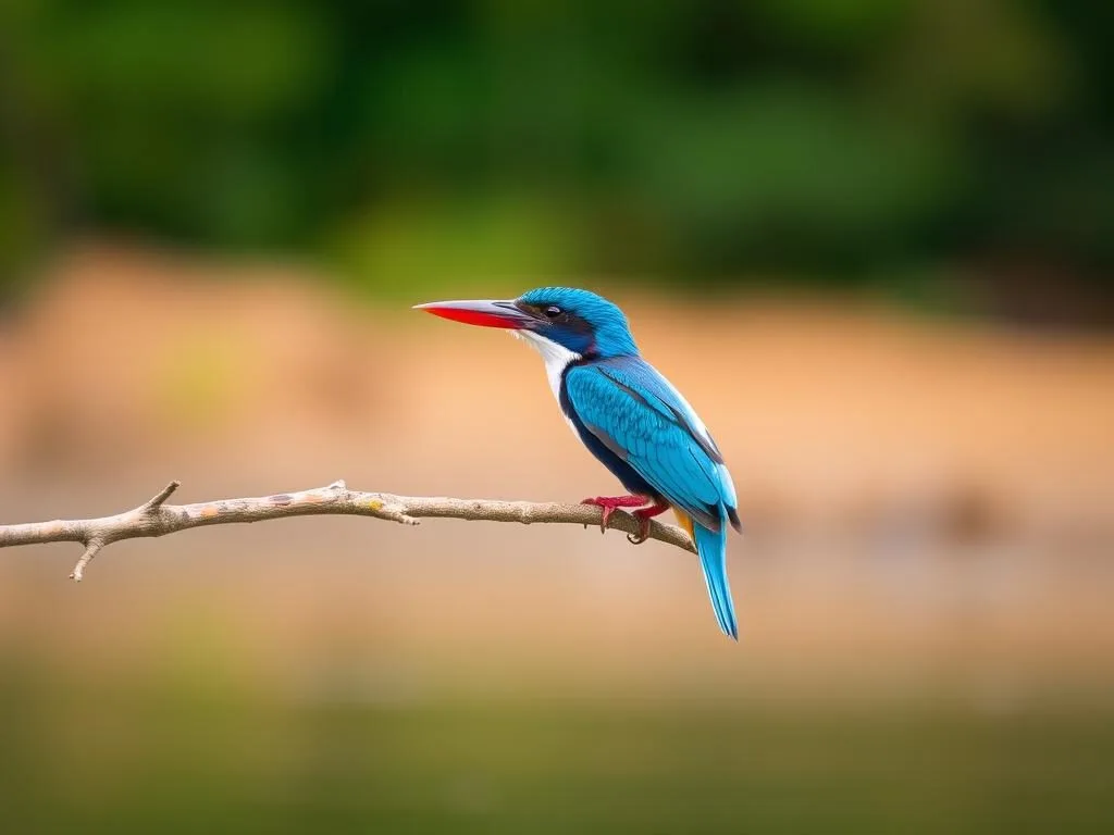 Colorful kingfisher perched on branch over water in Chitwan National Park