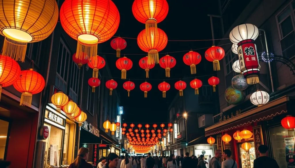 Colorful lanterns illuminating Nagasaki's Chinatown during the famous Nagasaki Lantern Festival