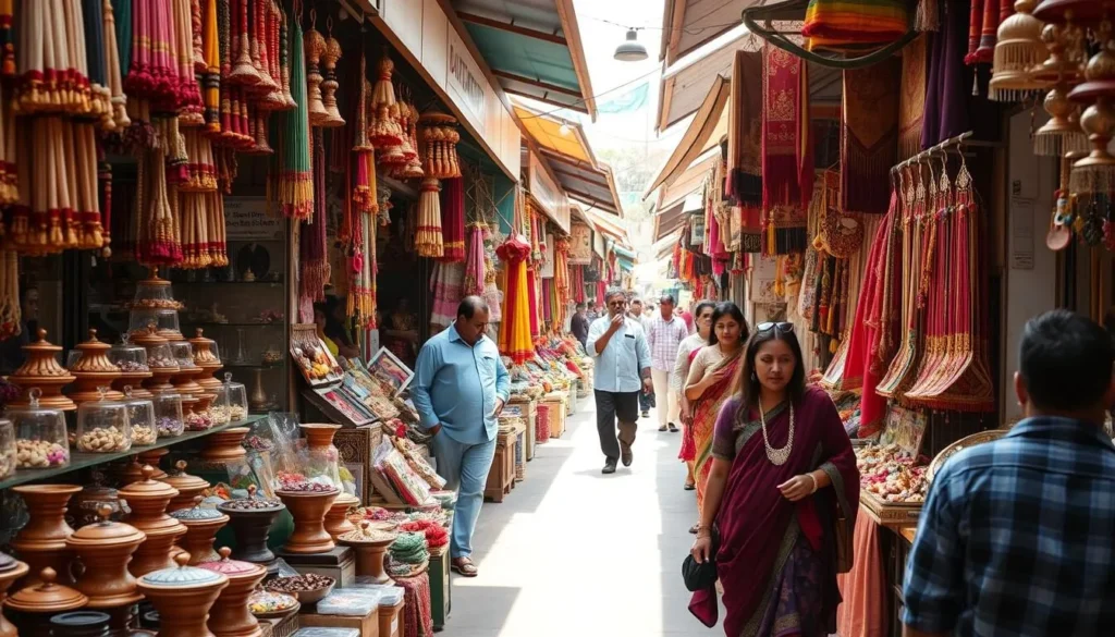 Colorful market in Tulsi Baug with traditional handicrafts, textiles, and jewelry on display Colorful market in Tulsi Baug with traditional handicrafts, textiles, and jewelry on display