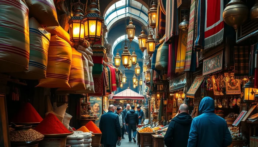 Colorful spice market in Khan El-Khalili bazaar in Cairo Egypt