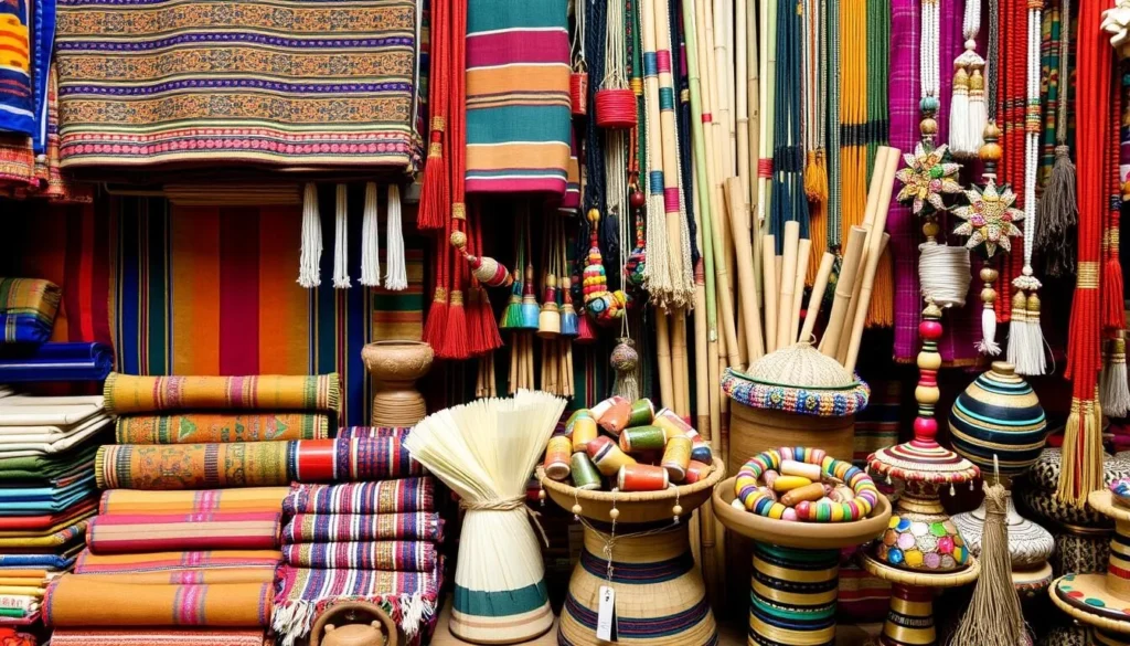 Colorful traditional handicrafts and textiles made by indigenous communities in Bandarban