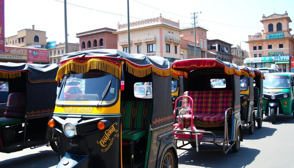 Colorful traditional rickshaws in Peshawar streets