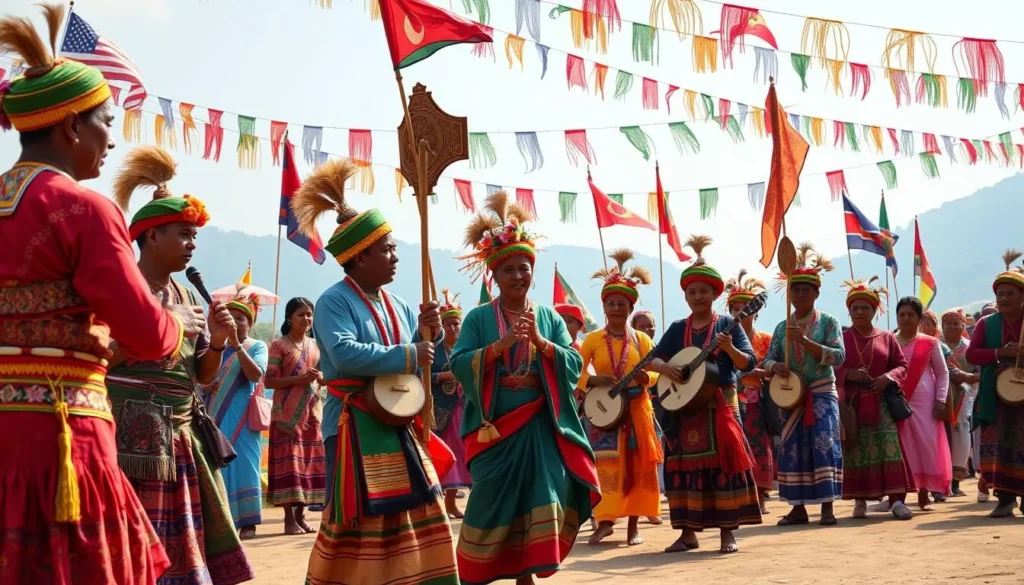 Colorful tribal festival celebration with traditional dance performances in Chittagong Hill Tracts
