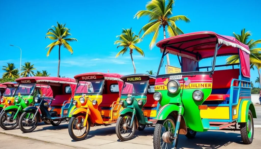 Colorful tricycles waiting for passengers near Alona Beach in Panglao