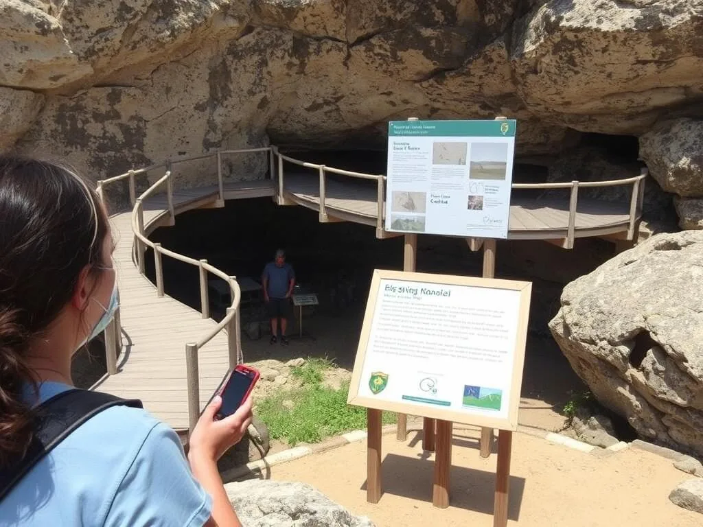 Conservation work at Big Spring National Park showing protective measures for the petroglyphs