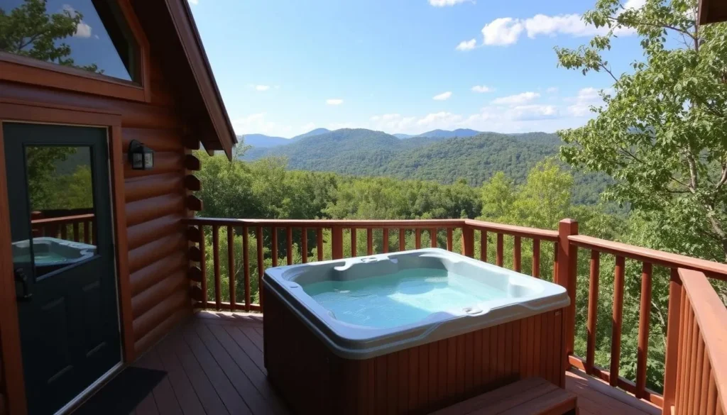 Cozy cabin in the Blue Ridge mountains with a hot tub and mountain views