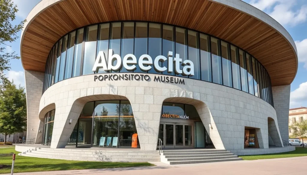 Create an image of the Abecita Popkonst & Foto museum's exterior, showcasing its modern architecture.