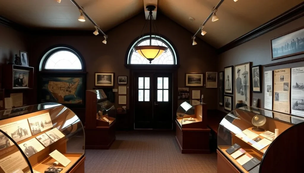 Create an image of the Bannock County Historical Museum's interior, featuring exhibits that reflect the county's history and culture.