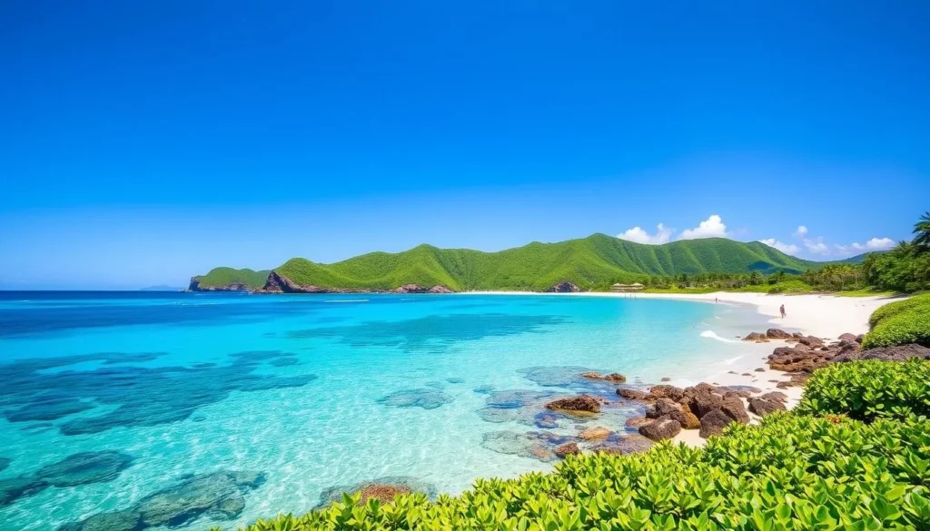 Crystal clear turquoise waters and white sand beach of Kerama Islands near Naha Crystal clear turquoise waters and white sand beach of Kerama Islands near Naha
