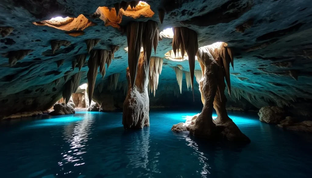 Crystal clear underground lagoon inside Hinagdanan Cave in Panglao