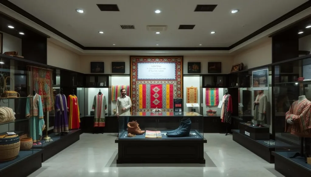 Cultural exhibits at Lok Virsa Museum showing traditional Pakistani crafts and heritage