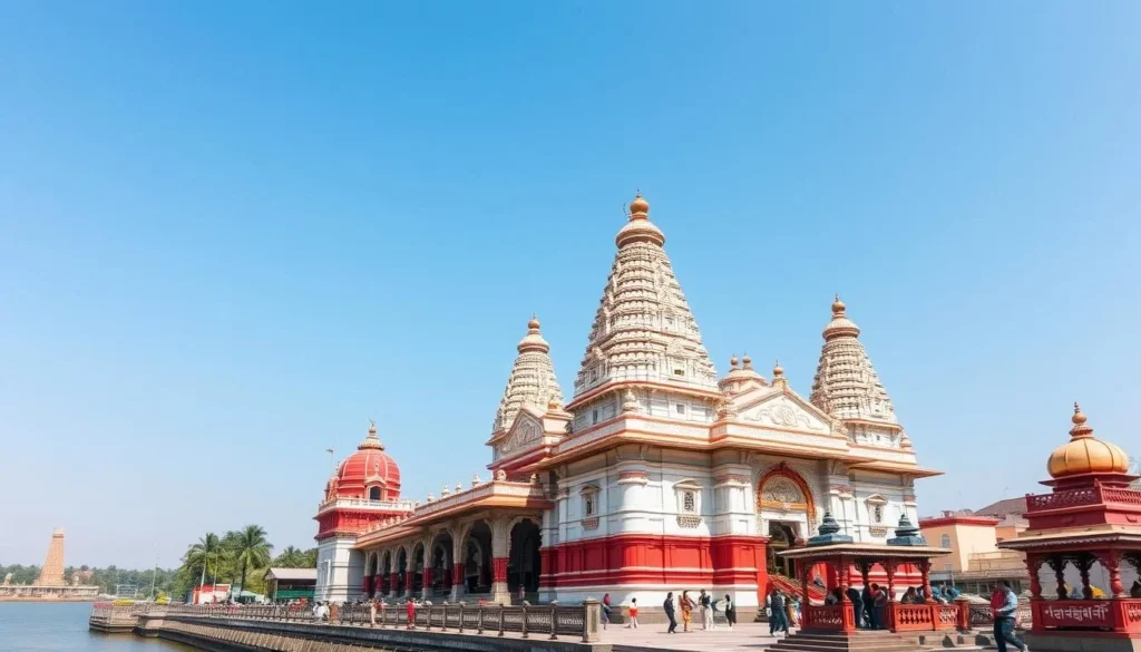 Dakshineswar Kali Temple in Kolkata with its distinctive Bengali architecture featuring nine spires Dakshineswar Kali Temple in Kolkata with its distinctive Bengali architecture featuring nine spires