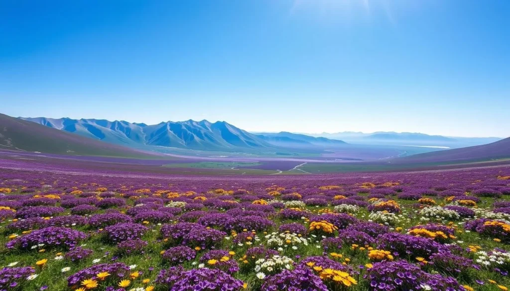 Deosai National Park in summer with colorful wildflowers covering the plains