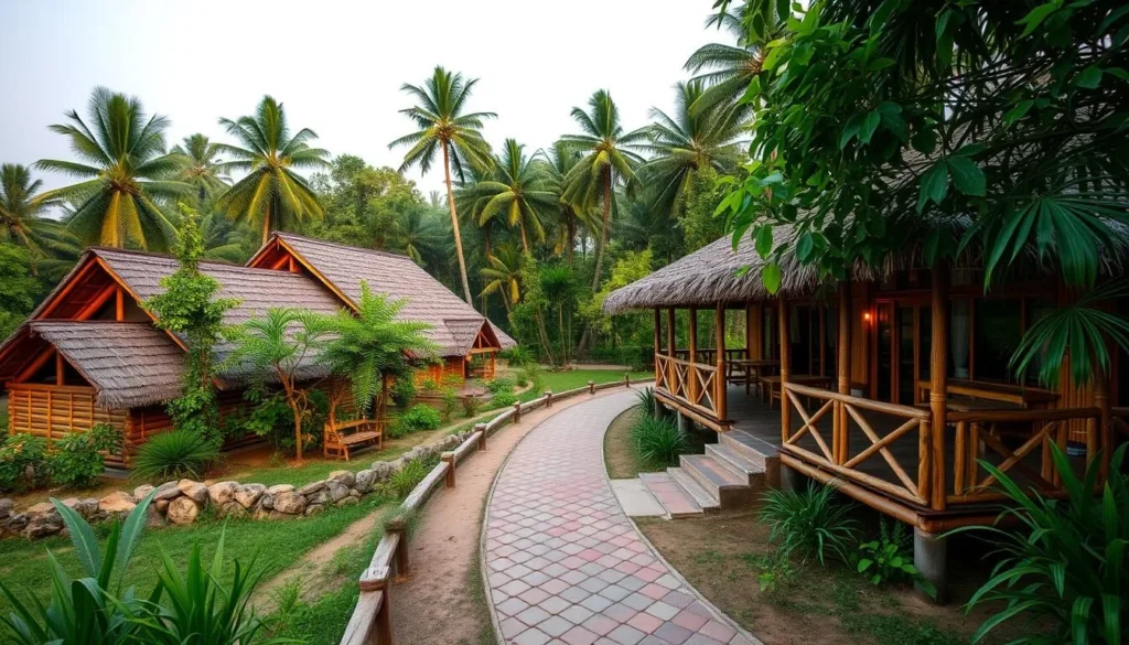 Eco-friendly resort near Baikka Beel with traditional Bengali architecture surrounded by nature