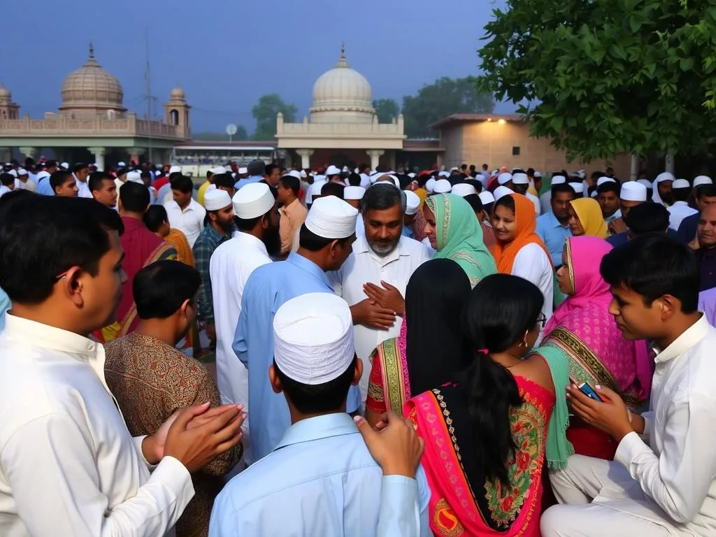Eid celebrations with families gathering for prayers in Jamalpur
