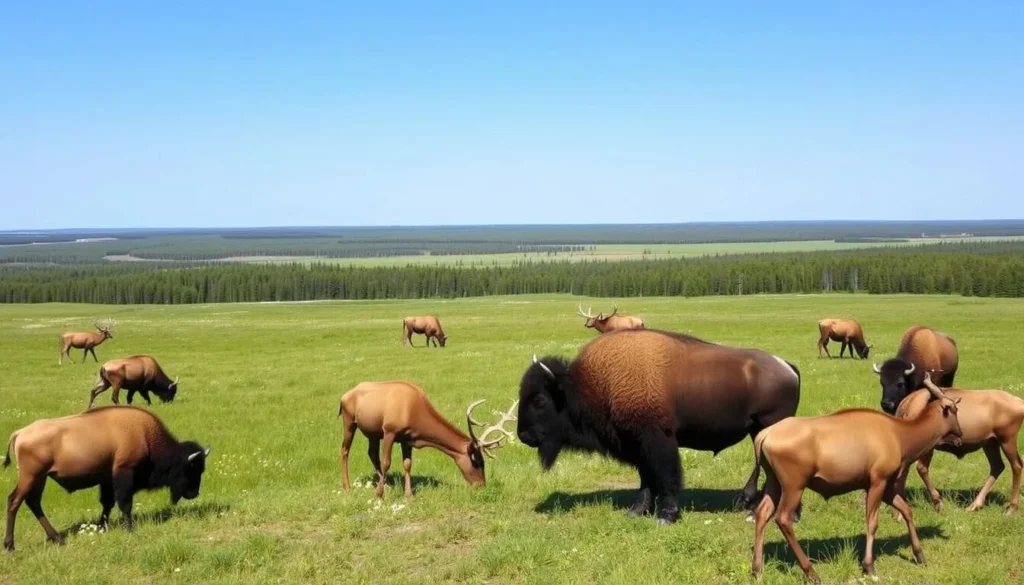 Elk Island National Park with free-roaming bison and elk