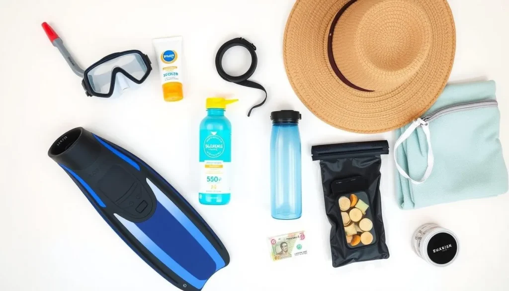 Essential items for visiting Mantigue Island Philippines including snorkeling gear, water bottles, and sun protection Essential items for visiting Mantigue Island Philippines including snorkeling gear, water bottles, and sun protection