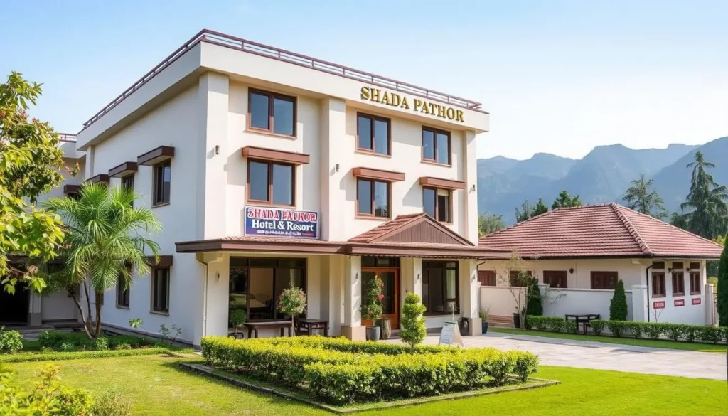 Exterior view of Shada Pathor Hotel & Resort near Bholaganj Lake