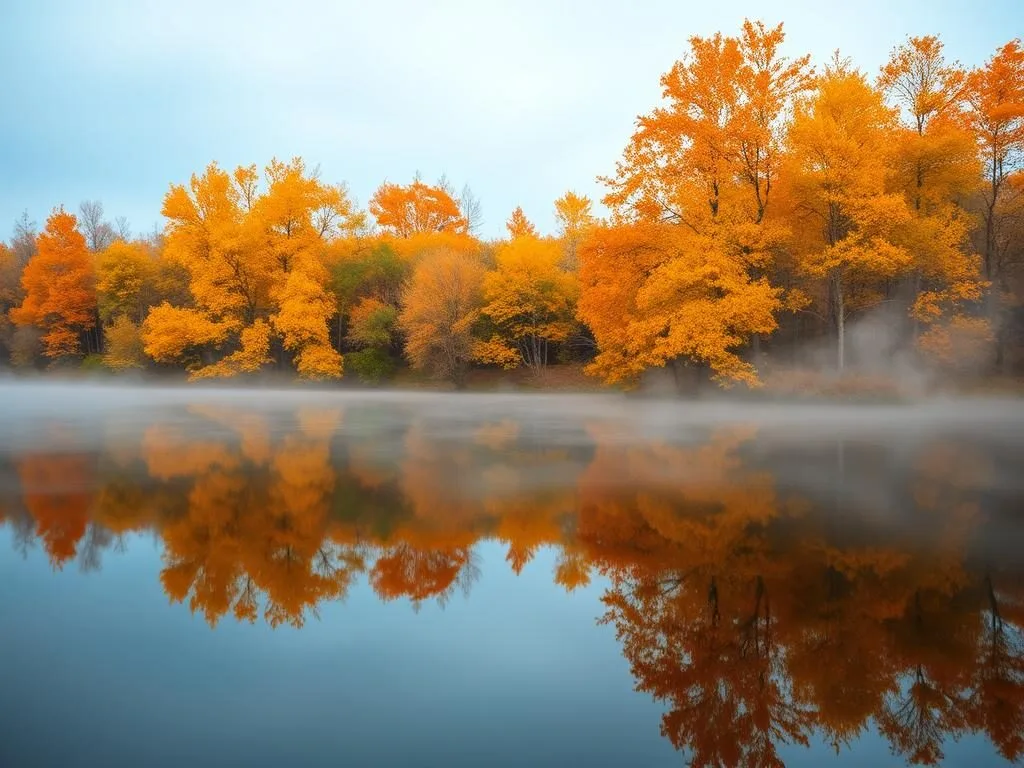 Fall colors of cypress trees reflected in Reelfoot Lake waters