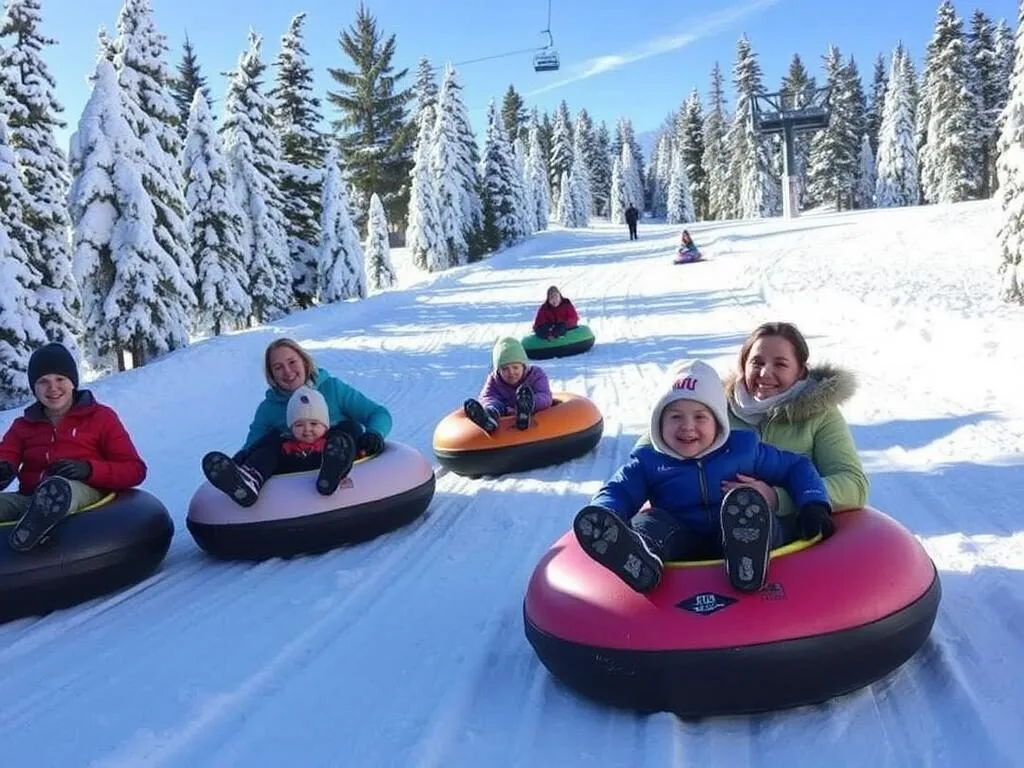 Families enjoying snow tubing at Big Bear Snow Play near East Shore