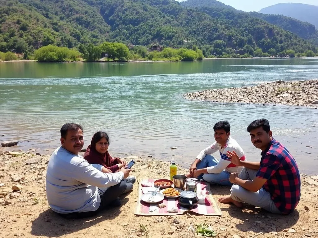 Family enjoying a picnic by the Piyain River in Jaflong Family enjoying a picnic by the Piyain River in Jaflong