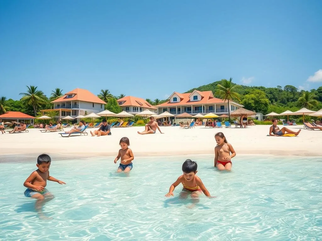 Family-friendly resort with beach activities on Poro Island