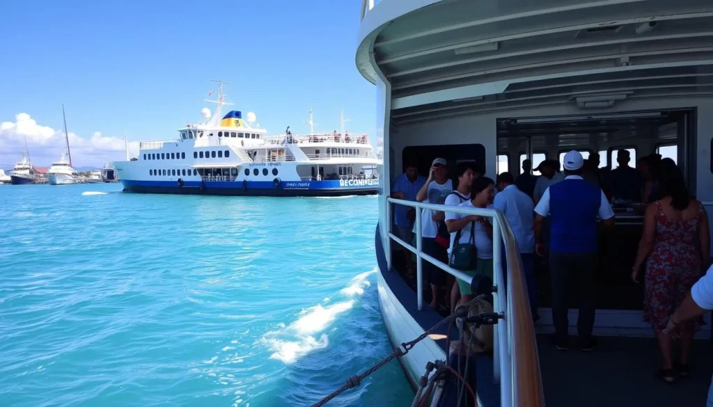 Ferry arriving at Tagbilaran Port with passengers heading to Panglao Island